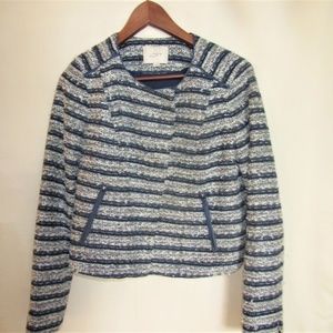 Ann Taylor LOFT Blue Tweed Blazer Jacket Sz 2